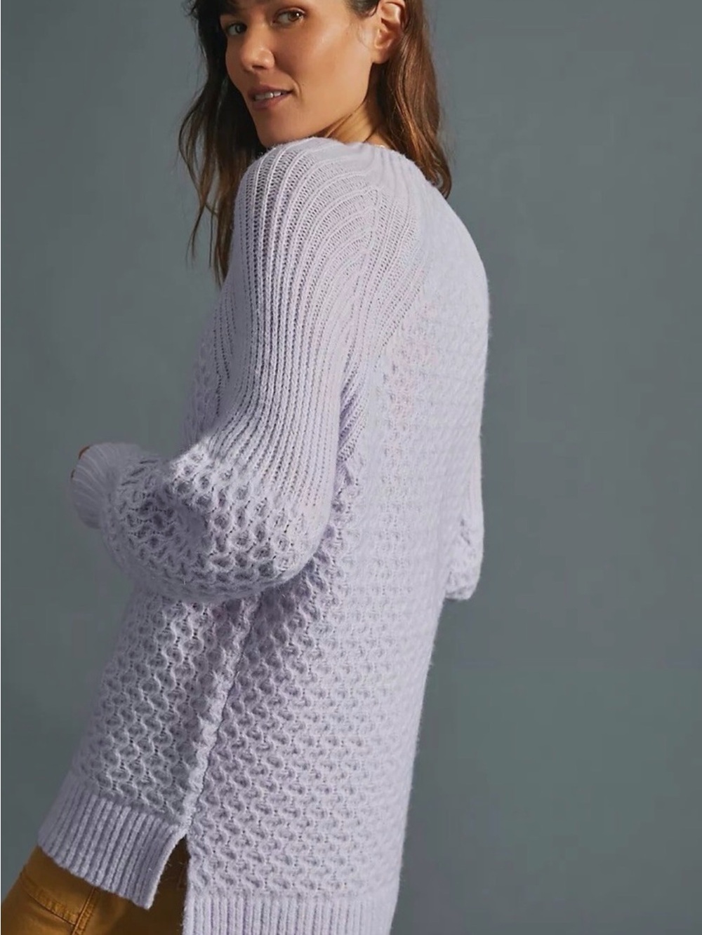 Anthropologie Lavender Purple Oversized cottagecore cozy Cowl Knit Sweater, L